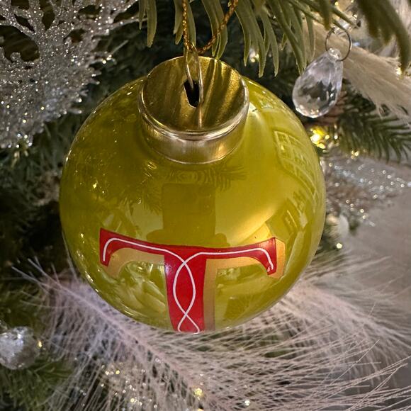 T initial Glass ornament monogram green red gold IN BOX NEW "T" Christmas - Picture 10 of 12